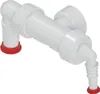 A white plumbing siphon with red accents against a white background. Produktbild-Vorschau