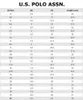 A size chart for U.S. POLO ASSN. shoes, showing conversions between US Men, UK, EU, and length in cm. Produktbild-Vorschau