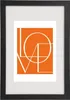 A framed picture with the word "LOVE" in stylized white lettering on an orange background. Produktbild-Vorschau