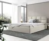 A modern bedroom with a large window overlooking greenery, featuring a beige upholstered bed. Produktbild-Vorschau
