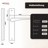 Diagram showing the dimensions of a door handle and its mounting plate, with accompanying text in German. Produktbild-Vorschau