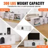 A collage of images showcasing a white cabinet in various configurations and uses, including as a cat house, end table, coffee table, and TV stand. Náhľad obrázku produktu