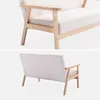 A two-part image showing a beige upholstered sofa with a light wood frame from two different angles. Anteprima dell’immagine prodotto