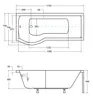 Technical drawing with dimensions of a bathtub. Produktbild-Vorschau