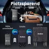 A split image showing a product in a car trunk and then comparing different models of the product with feature callouts. Produktbild-Vorschau