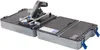 A Dremel battery-powered circular saw mounted on a saw table, shown against a white background. Produktbild-Vorschau