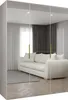 A reflection of a living room with a white sofa and curtains in a mirrored wardrobe. Produktbild-Vorschau