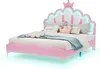 A pink princess-themed bed with a crown headboard and LED lighting. Podgląd zdjęcia produktu