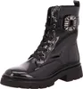 A single black patent leather boot with laces and a decorative buckle with rhinestones. Produktbild-Vorschau