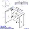 Technical drawing and dimensions of a bathroom cabinet with mirrors. Anteprima dell’immagine prodotto