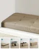 A close-up view of a tufted upholstered bench with a storage compartment, shown in various stages of assembly or use. Náhled obrázku produktu