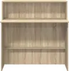 A front view of a light brown wooden reception desk with shelves. Anteprima dell’immagine prodotto