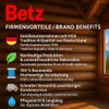 A wooden cabin interior with text listing brand benefits. Produktbild-Vorschau