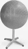 A round aluminum table with a textured surface and a pedestal base. Voir les images du produit