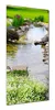 A decorative wall panel depicting a serene garden scene with a stream, flowers, and lush greenery. Produktbild-Vorschau