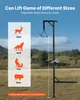 A game hoist with a winch and gambrel is shown in an outdoor setting, with illustrations of different animals it can lift. Náhľad obrázku produktu
