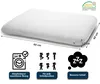 A white orthopedic pillow with dimensions indicated, along with icons representing features like washability, suitability for all sleeping positions, and better sleep. Produktbild-Vorschau