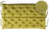 A tufted green cushion for a bench or Hollywood swing, shown flat against a white background. A circular inset shows a close-up of the fabric texture. Produktbild-Vorschau