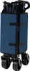 A folded dark blue foldable cart with black wheels and frame, shown from the side. Produktbild-Vorschau