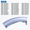 A list of Siemens washing machine model numbers and a close-up of a silver washing machine door handle. Produktbild-Vorschau