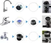 Diagram showing different types of faucet adapters and their installation steps. Produktbild-Vorschau