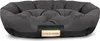 A dark gray dog bed with a lighter gray cushioned interior and a small beige tag with the words "DOG'S NAME" printed on it. Anteprima dell’immagine prodotto