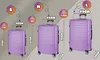 A size chart showing three different sizes of purple luggage with dimensions and weights labeled. Náhled obrázku produktu