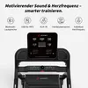 A treadmill console with various features highlighted. Produktbild-Vorschau