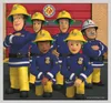 A group of cartoon firefighters standing in front of a red garage door. Anteprima dell’immagine prodotto