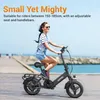 A woman rides an electric bicycle on a paved path near the water. Produktbild-Vorschau