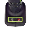 A close-up view of the battery indicator and power button on a black and green power tool. Produktbild-Vorschau