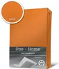 A folded orange fitted sheet is shown against a white background, with a close-up inset of the fabric texture. Produktbild-Vorschau