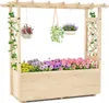 A wooden raised garden bed filled with colorful flowers and hanging plants, set against a white background. Anteprima dell’immagine prodotto