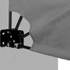 A close-up view of a gray fabric screen attached to a black metal frame with a silver chain. Produktbild-Vorschau