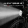 Close-up of an electric bicycle's front light and tire, with promotional text overlay. Produktbild-Vorschau