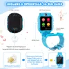 A marketing image showcasing a blue smartwatch with various features highlighted by text and diagrams. Produktbild-Vorschau