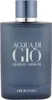 Flakon Acqua di Giò Profondo in satiniertem Dunkelblau mit zylindrischem Deckel, Giorgio Armani Schrift in Silber mittig auf der Vorderseite. Náhled obrázku produktu