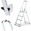 A silver step ladder with multiple steps is shown against a white background. Close-up insets show details of the ladder's construction. Voir les images du produit