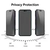 Three iPhones are shown at different angles to demonstrate privacy screen protector functionality. Produktbild-Vorschau