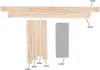 Parts of a foldable wooden chair laid out for assembly, with labels indicating quantities. Produktbild-Vorschau