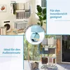 A collage of images showing a blue 3-tier drying rack with clothes on it, both indoors and outdoors, with text highlighting its features. Voir les images du produit