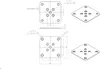 Technical drawings and isometric views of square plates with holes. Náhled obrázku produktu