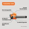 A diagram showing a Husqvarna 120iB leaf blower with callouts highlighting its features. Podgląd zdjęcia produktu