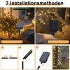 Collage showing different installation methods for solar string lights and a step-by-step guide. Náhled obrázku produktu
