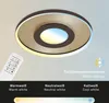 A modern ceiling light with a remote control, demonstrating different light color temperatures. Produktbild-Vorschau