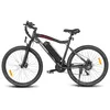 A black electric bicycle with red accents is shown against a white background. Produktbild-Vorschau