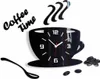 A black acrylic wall clock shaped like a coffee cup with steam, a spoon, and coffee beans. Voir les images du produit