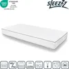 A white mattress is shown on a white background, with various icons and text overlays indicating product features and certifications. Produktbild-Vorschau