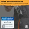 A close-up of a dark, viscous liquid being dispensed, with a certification badge in the lower left corner. Produktbild-Vorschau