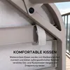 Close-up of a garden daybed with text overlay describing its features. Náhled obrázku produktu